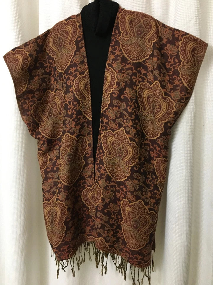 Pashmina Women's Kimono Tunic Shawl Cover Up Large/XL 56WX35L" Brown Gold A11